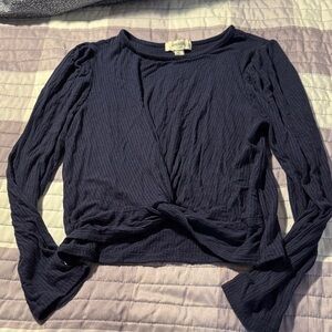 Speechless Navy Long Sleeve Twist-Front Tee